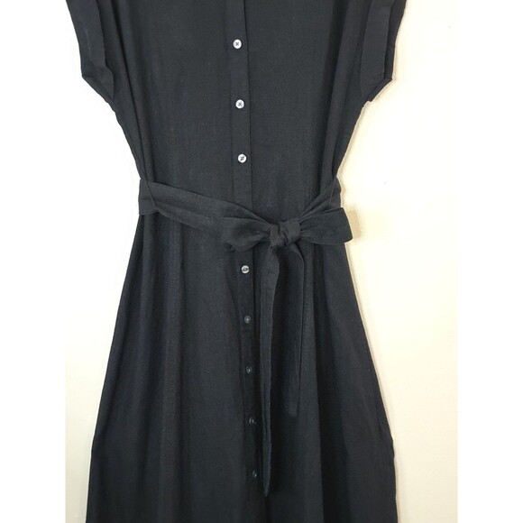 Gap Black Linen Belted Midi Shirt Dress Womens Size Medium Button Down - Picture 5 of 12
